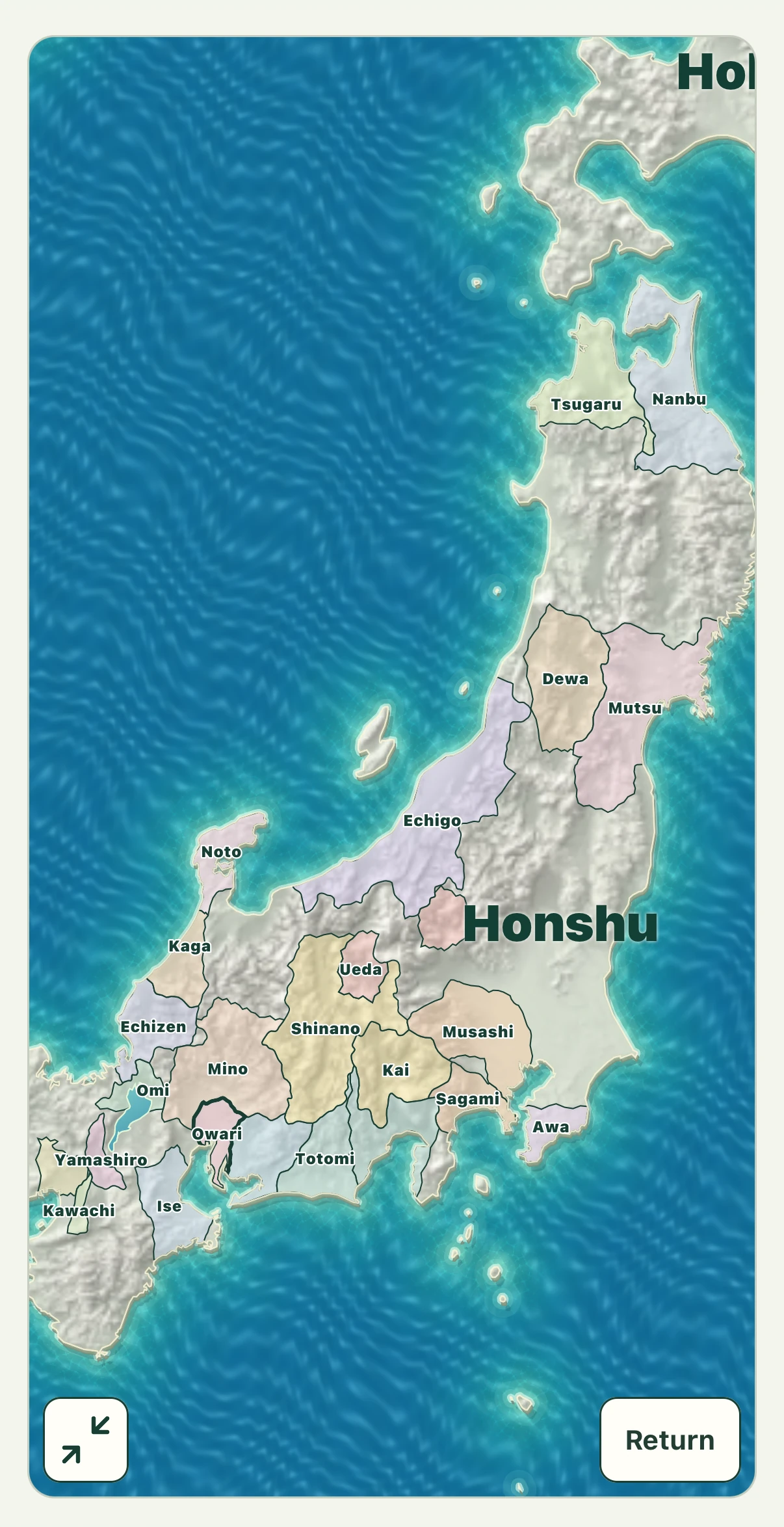 An actual English game screen with the map in full screen